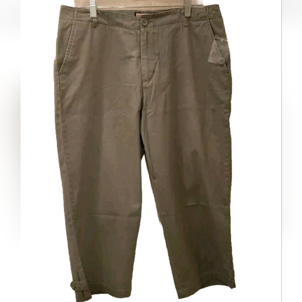 Jamaica Bay Women's Green Capri Pants Sz 14 100% Cotton Cozy Zipper Pockets